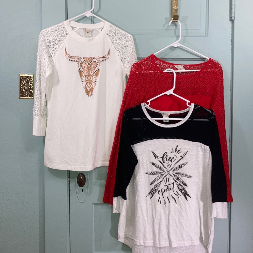 3 Ariat Tops with Lace Insets M